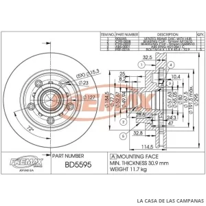 BD5595 DISCO DE FRENO DELANTERO