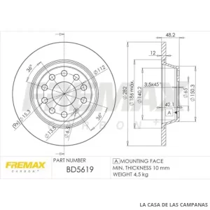 BD5619 DISCO DE FRENO SÓLIDO TRASERO