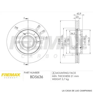 BD5636 DISCO DE FRENO DELANTERO