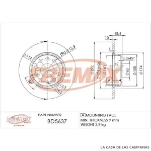 BD5637 DISCO DE FRENO TRASERO