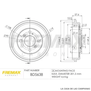 BD5638 CAMPANA DE FRENO TRASERO