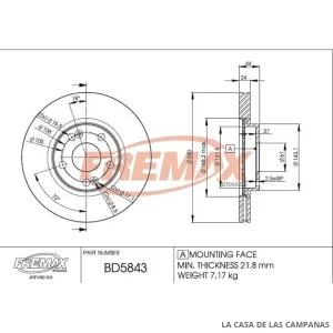 BD5843 DISCO DE FRENO DELANTERO