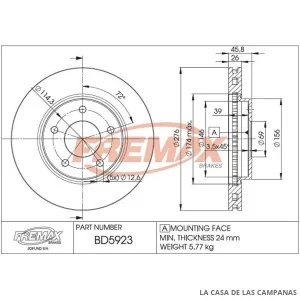BD5923 DISCO DE FRENO DELANTERO