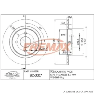 BD6007 DISCO DE FRENO TRASERO