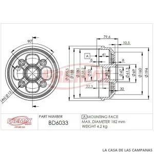 BD6033 CAMPANA DE FRENO TRASERO