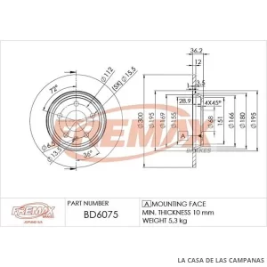 BD6075 DISCO DE FRENO TRASERO