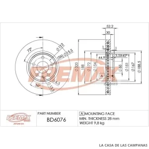 BD6076 DISCO DE FRENO DELANTERO