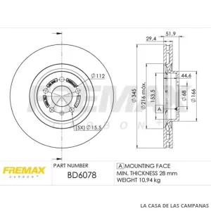 BD6078 DISCO DE FRENO DELANTERO