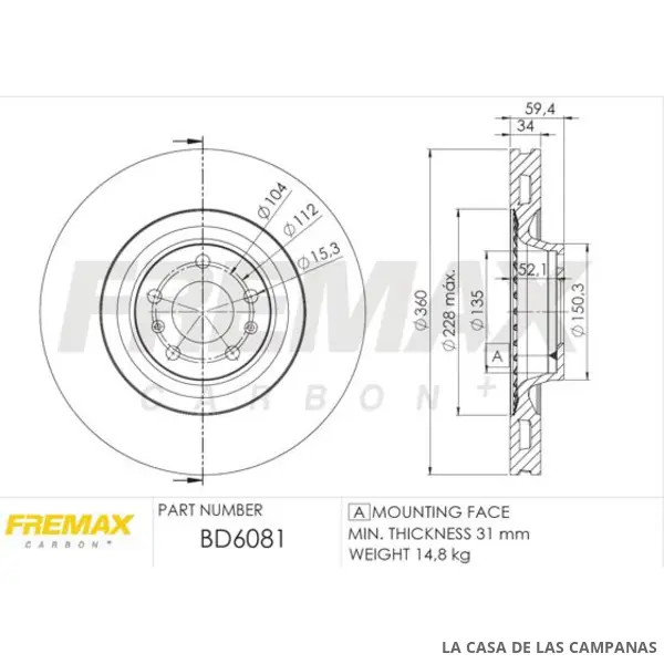 BD6081 DISCO DE FRENO DELANTERO