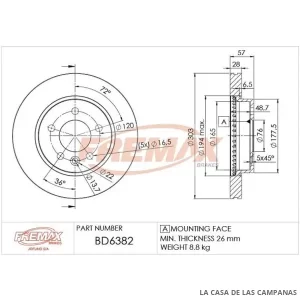 BD6382 DISCO DE FRENO DELANTERO