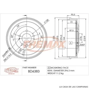 BD6383 CAMPANA DE FRENO TRASERO