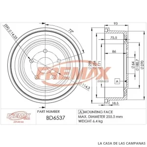 BD6537 CAMPANA DE FRENO TRASERO