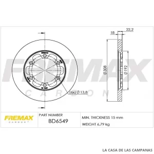 BD6549 DISCO DE FRENO TRASERO