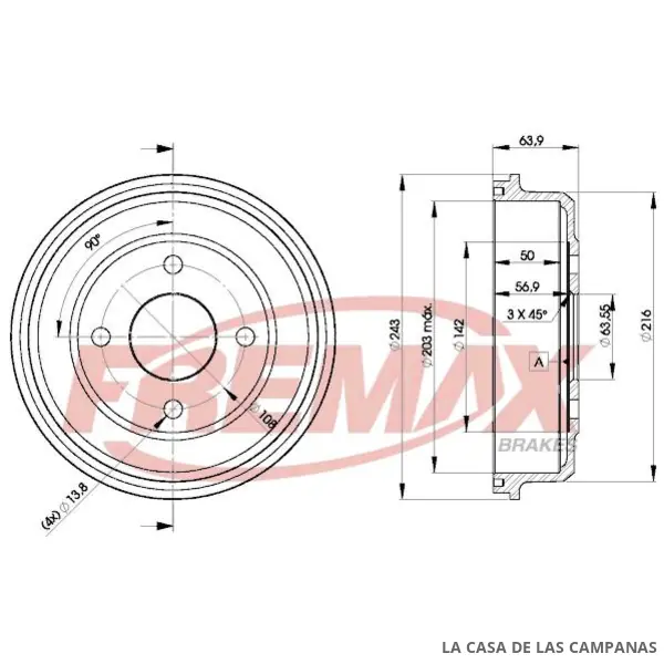 BD6632 CAMPANA DE FRENO TRASERO