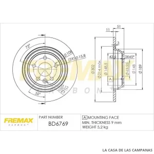 BD6769 DISCO DE FRENO TRASERO