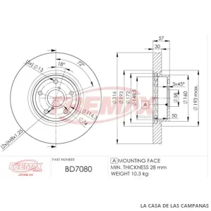 BD7080 DISCO DE FRENO DELANTERO