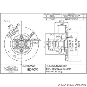 BD7097 DISCO DE FRENO DELANTERO