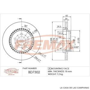 BD7302 DISCO DE FRENO TRASERO
