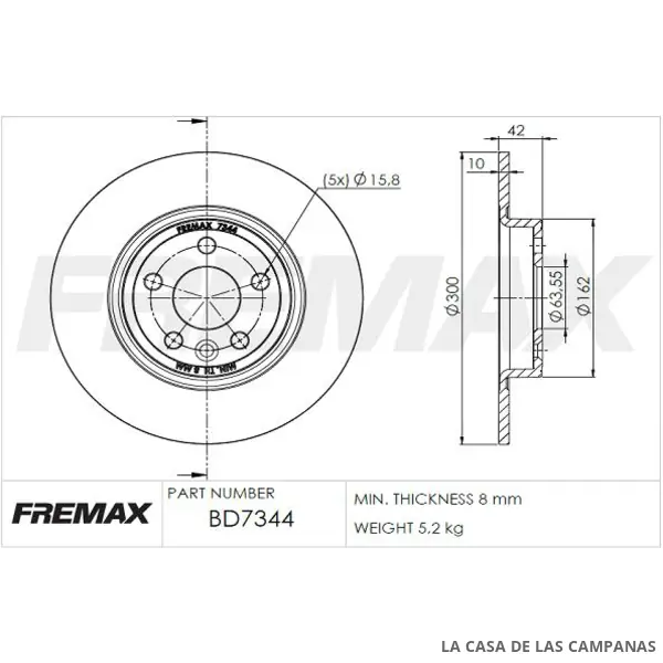BD7344 DISCO DE FRENO TRASERO