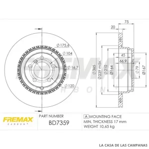 BD7359 DISCO DE FRENO TRASERO