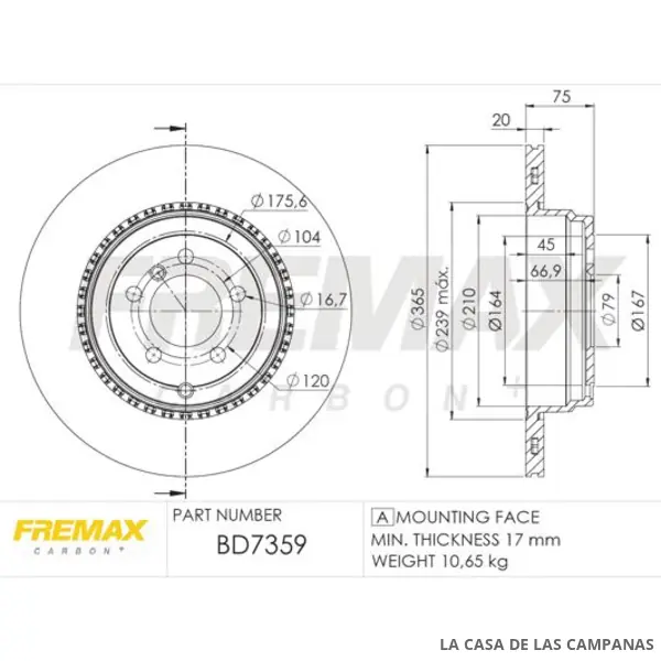BD7359 DISCO DE FRENO TRASERO