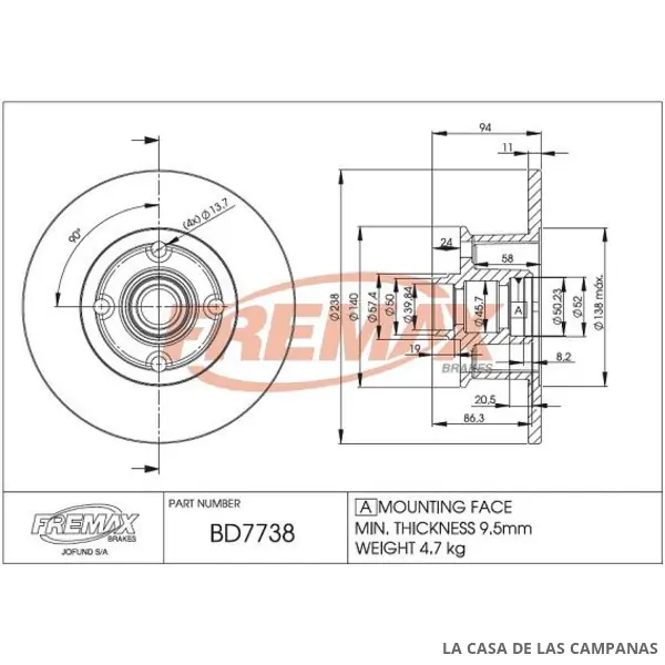 BD7738 DISCO DE FRENO DELANTERO
