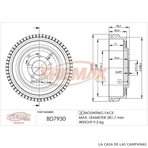 BD7930 CAMPANA DE FRENO TRASERO