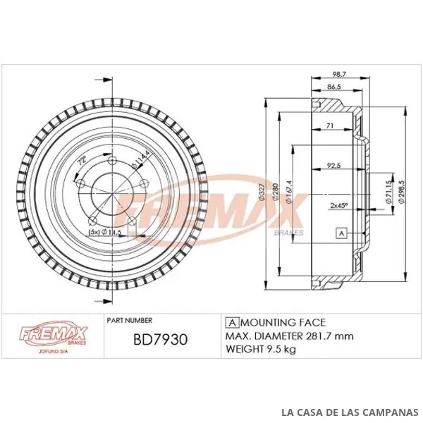 BD7930 CAMPANA DE FRENO TRASERO