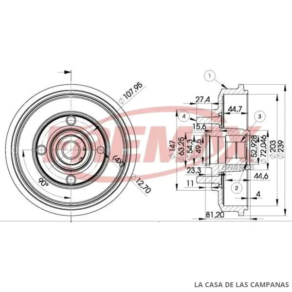 BD8009 CAMPANA DE FRENO TRASERO