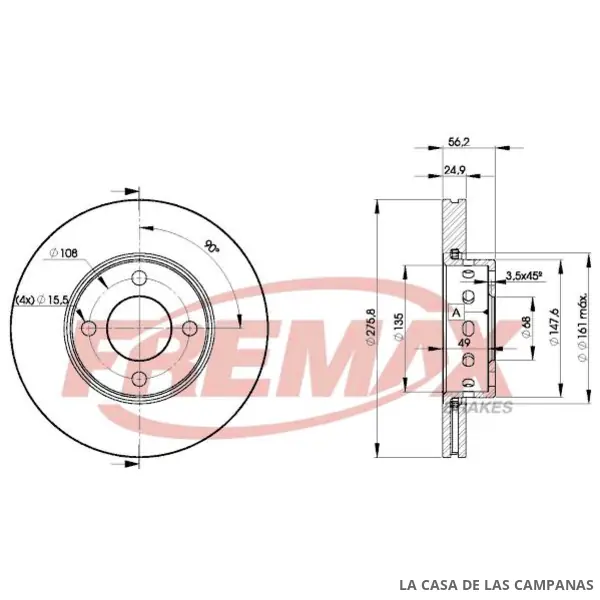BD8012 DISCO DE FRENO DELANTERO