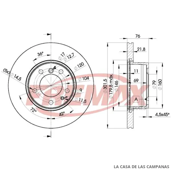 BD8040 DISCO DE FRENO DELANTERO