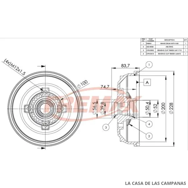 BD8051 CAMPANA DE FRENO TRASERO