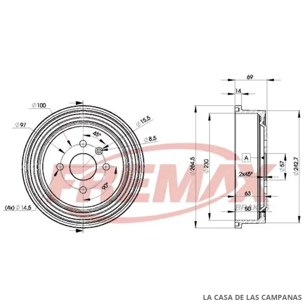 BD8063 CAMPANA DE FRENO TRASERO