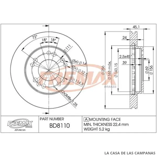 BD8110 DISCO DE FRENO DELANTERO