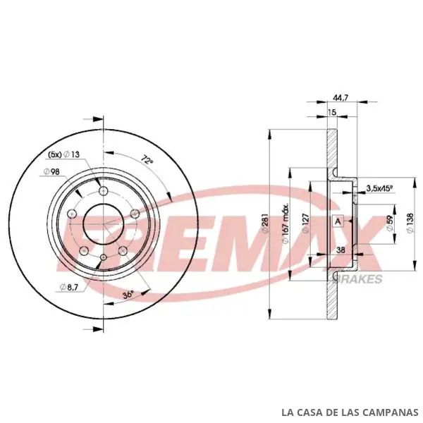 BD8567 DISCO DE FRENO DELANTERO