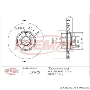 BD8762 DISCO DE FRENO DELANTERO