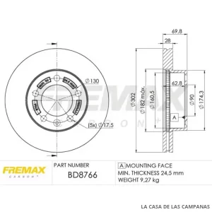 BD8766 DISCO DE FRENO DELANTERO