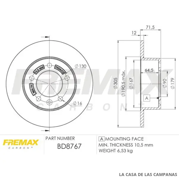 BD8767 DISCO DE FRENO TRASERO
