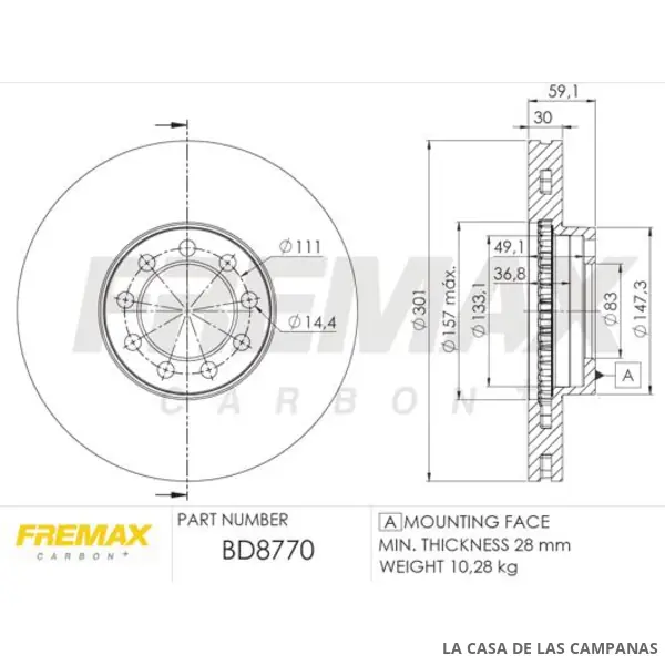 BD8770 DISCO DE FRENO DELANTERO