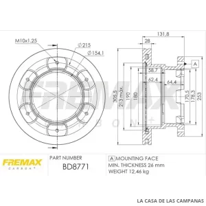 BD8771 DISCO DE FRENO TRASERO
