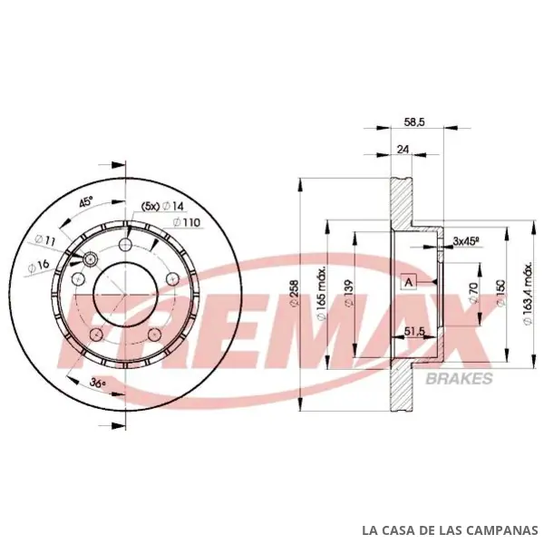 BD9039 DISCO DE FRENO DELANTERO
