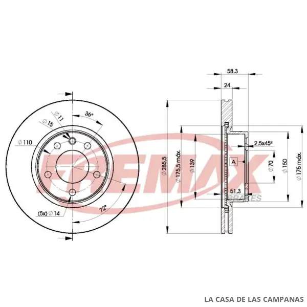 BD9054 DISCO DE FRENO DELANTERO