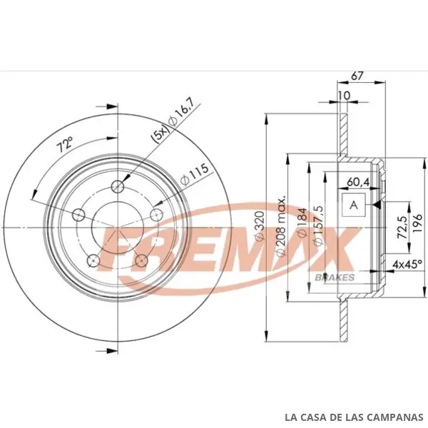 BD9198 DISCO DE FRENO TRASERO