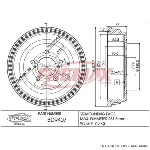 BD9407 CAMPANA DE FRENO TRASERO