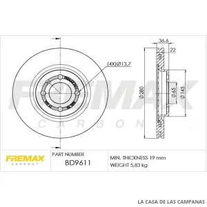 BD9611 DISCO DE FRENO VENTILADO DELANTERO