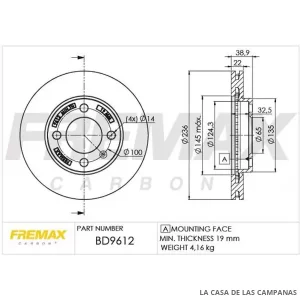 BD9612 DISCO DE FRENO DELANTERO