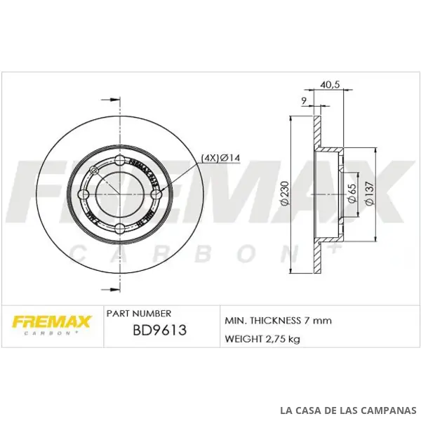 BD9613 DISCO DE FRENO TRASERO
