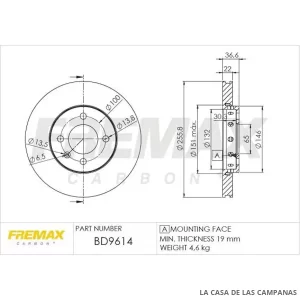 BD9614 DISCO DE FRENO DELANTERO