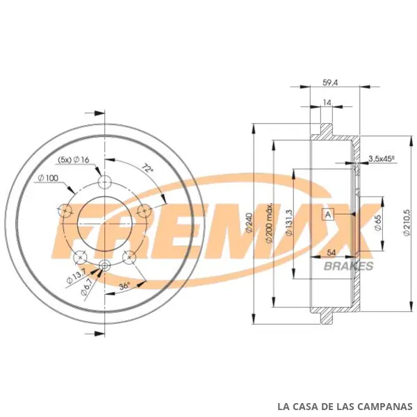 BD9617 CAMPANA DE FRENO TRASERO