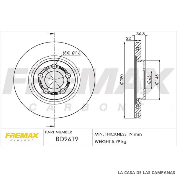 BD9619 DISCO DE FRENO DELANTERO